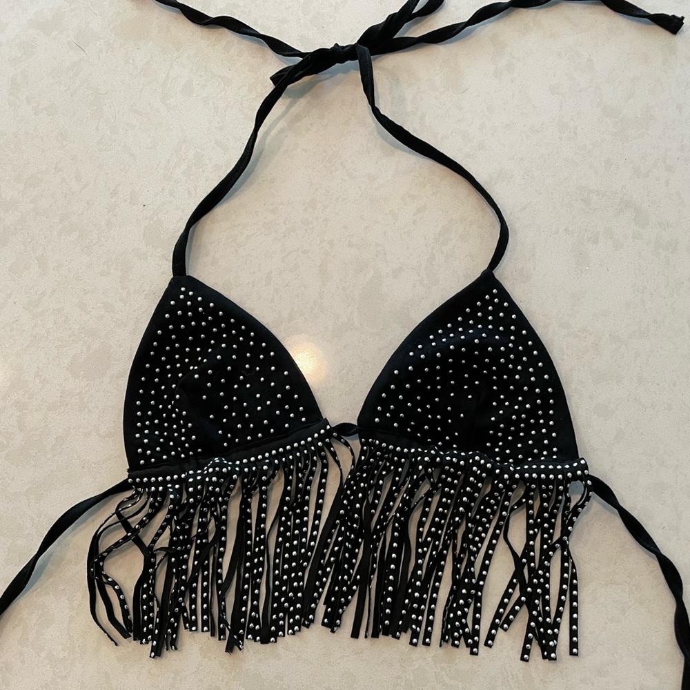 Black Suede Bikini Top size L festival wear
